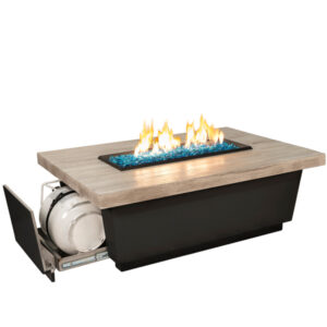 contempo reclaimed wood outdoor fire table with propane tank